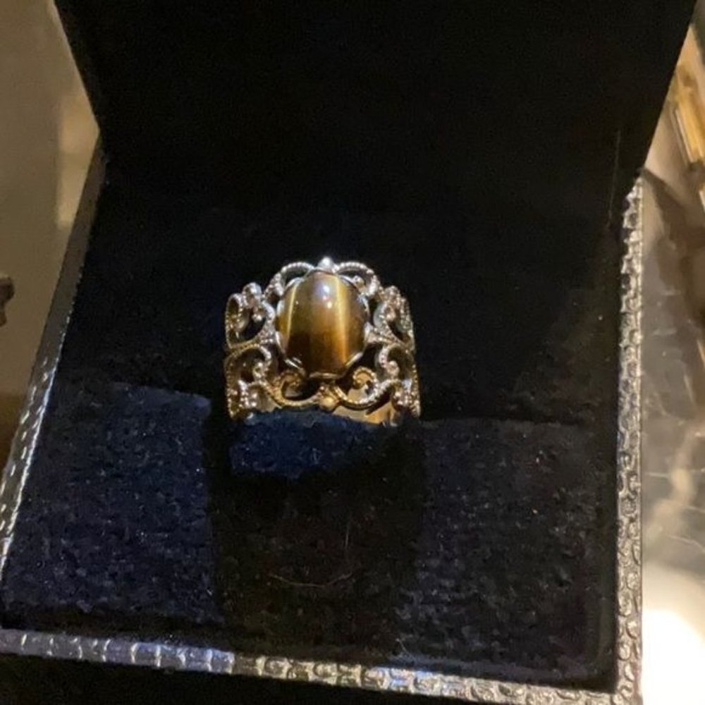 Vintage Tiger’s Eye Filigree Gold Ring